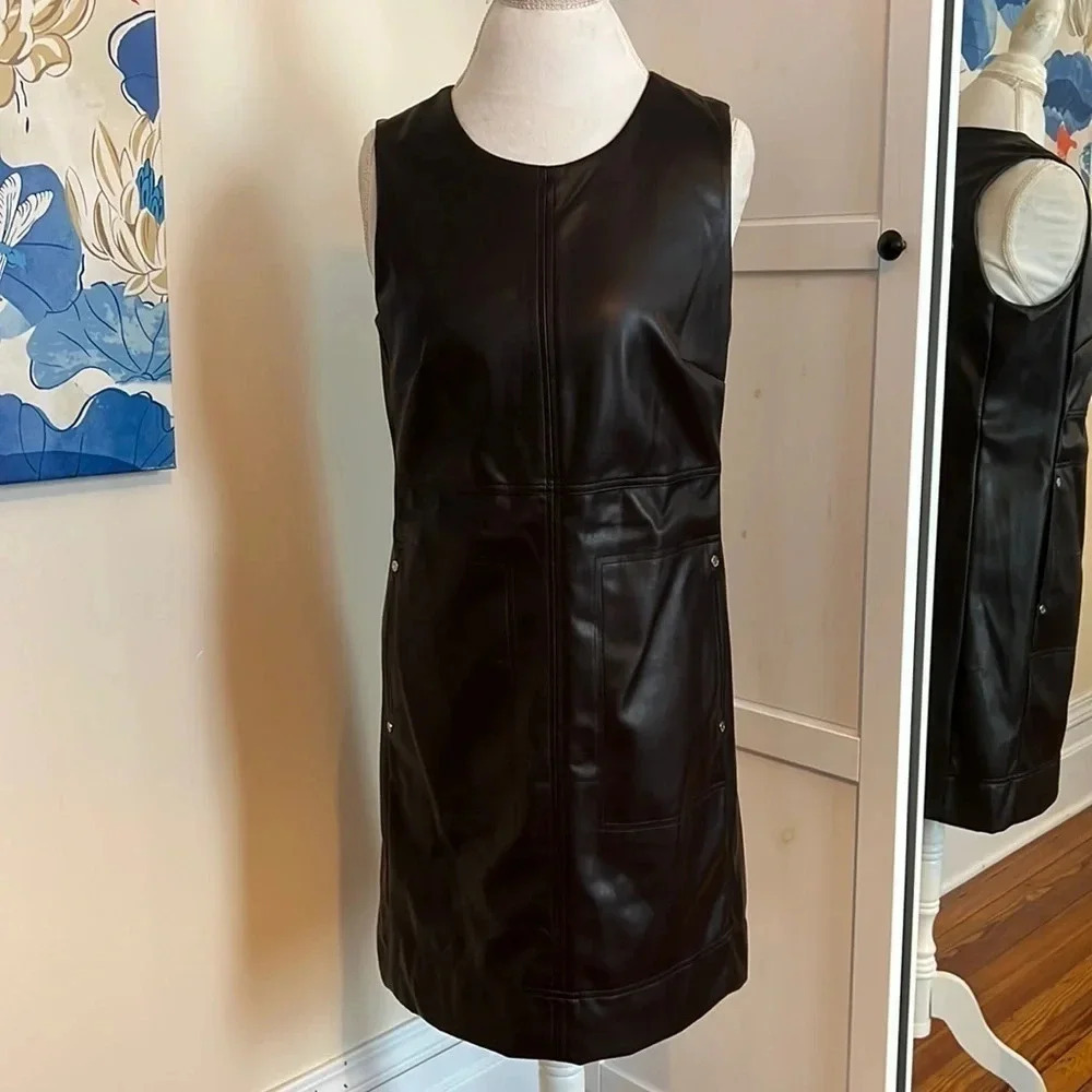 Tommy Hilfiger Minimalist Faux Leather Dress in Dark Brown - NWT - Size 8
